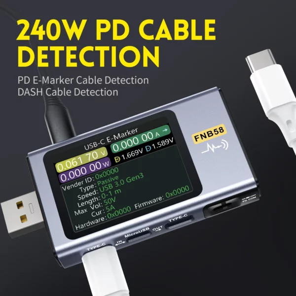 تستر فست شارژ USB (ولتاژ و جریان) FNIRSI مدل FNB58