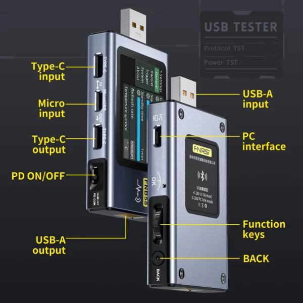 تستر فست شارژ USB (ولتاژ و جریان) FNIRSI مدل FNB58